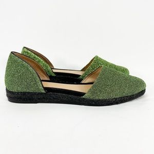 MANEBI Open Side Green Metallic Flat Espadrille Size 39